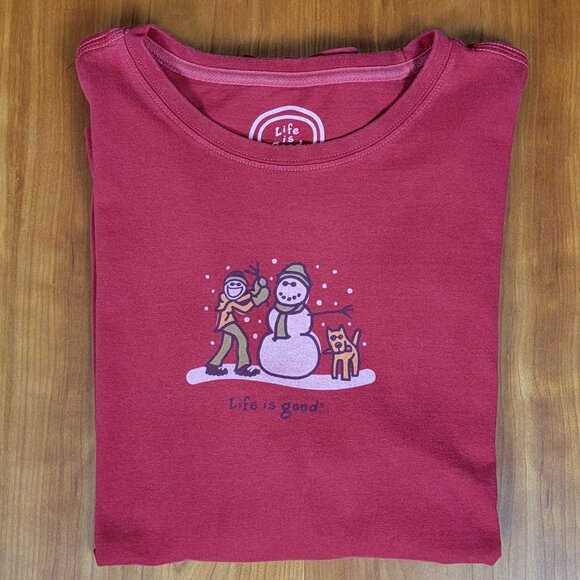 Life Is Good Red Relaxed Fit Crew Neck Jake Snowman Rocket Long Sleeve Tee - L - Picture 3 of 10